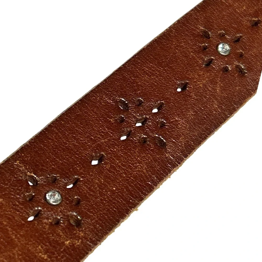 American Eagle Brown Leather Rhinestone Starburst Belt Boho Western‎ 31